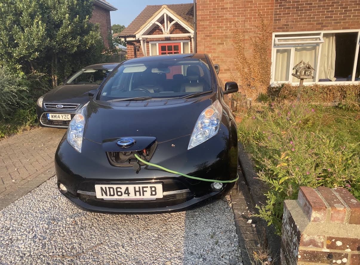 Electric car charging from a newly installed home EV charge point